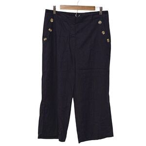 NWT Zac & Rachel Linen Blend Pull On Cropped Pants with Button Detail Navy Blue